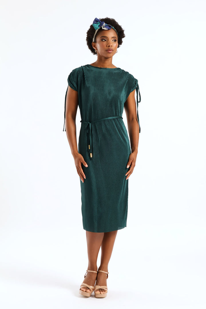 Plisse Midi Dress - Emerald