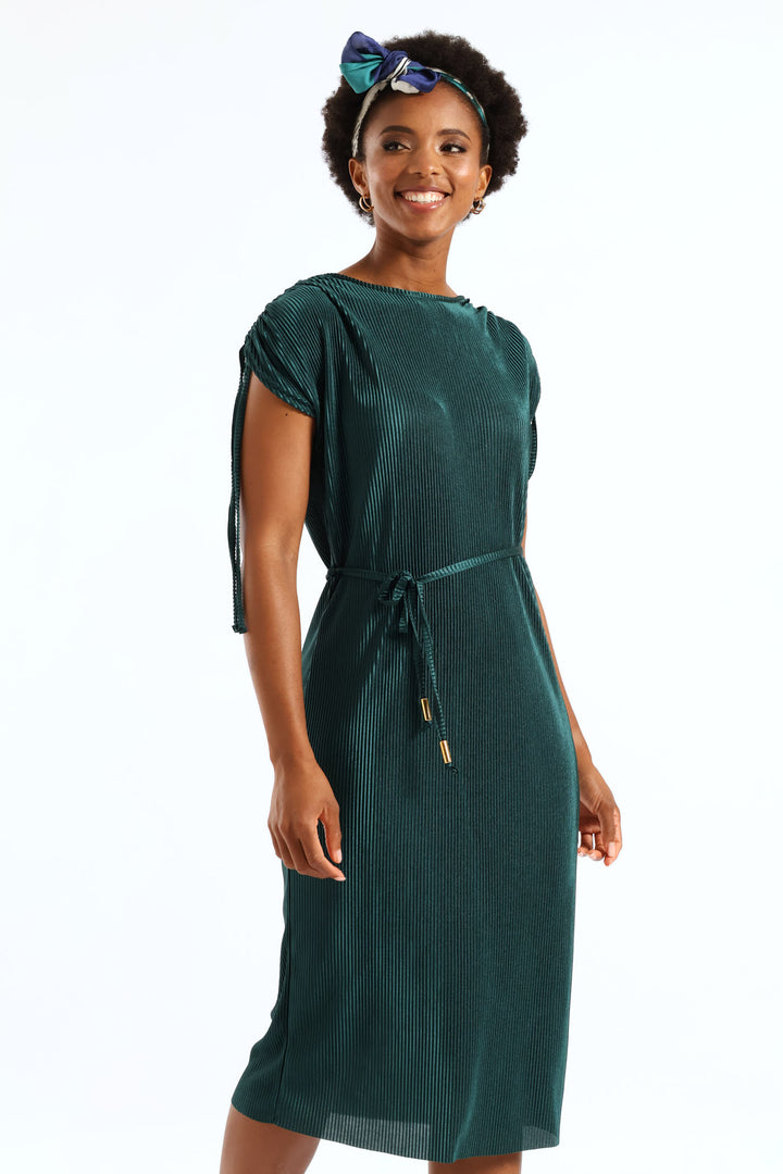 Plisse Midi Dress - Emerald