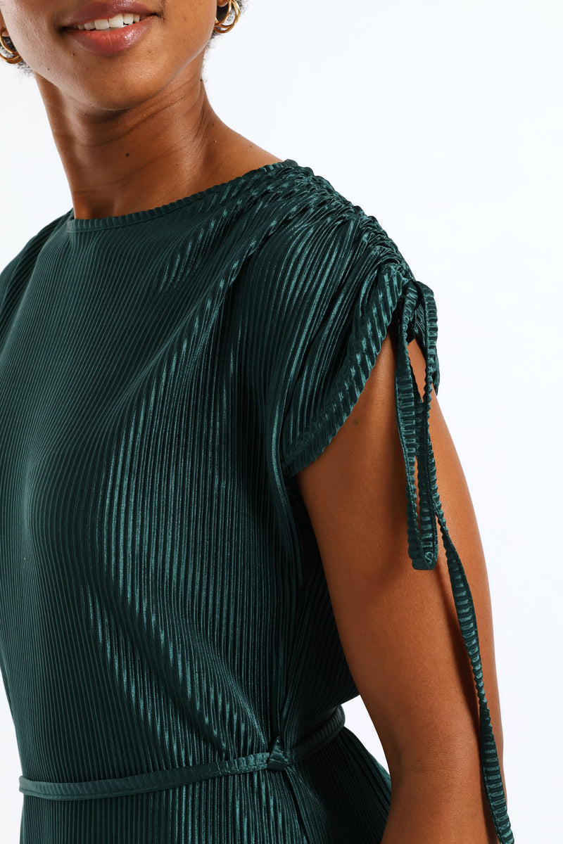 Plisse Midi Dress - Emerald