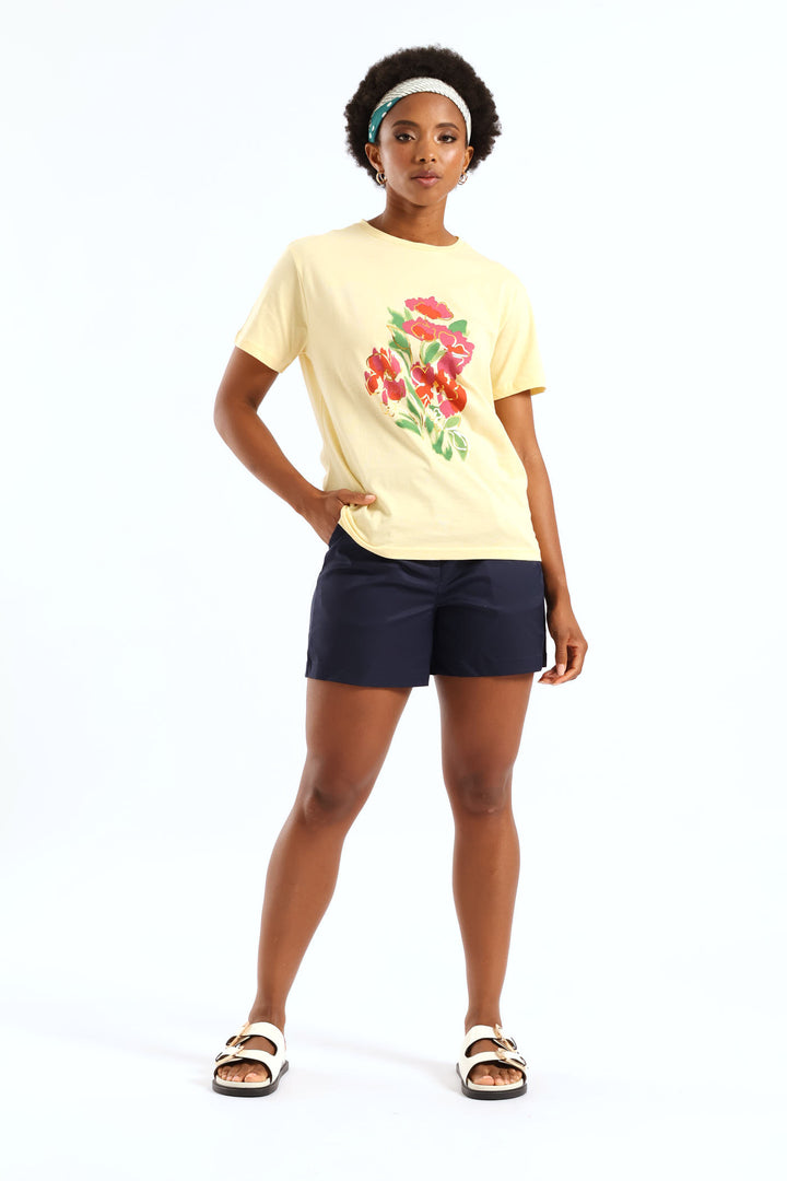 Watercolour Floral Foil Tee - Melon