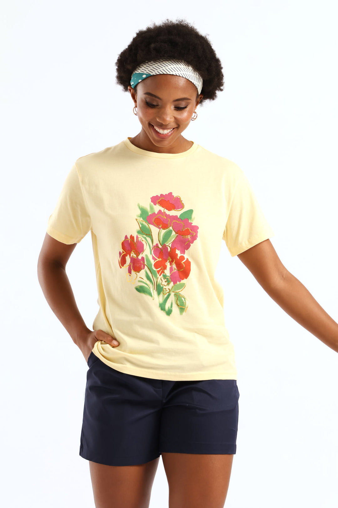 Watercolour Floral Foil Tee - Melon