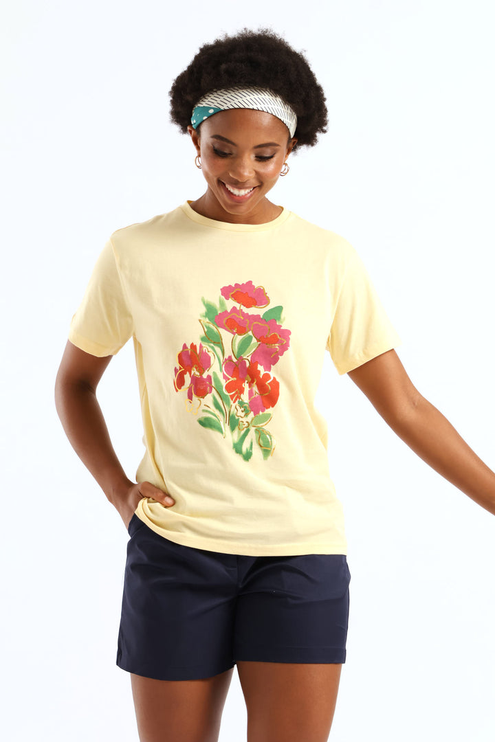 Watercolour Floral Foil Tee - Melon