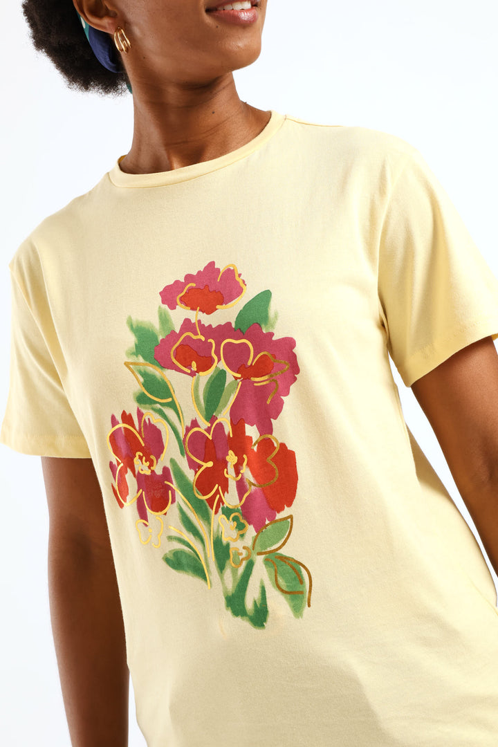 Watercolour Floral Foil Tee - Melon