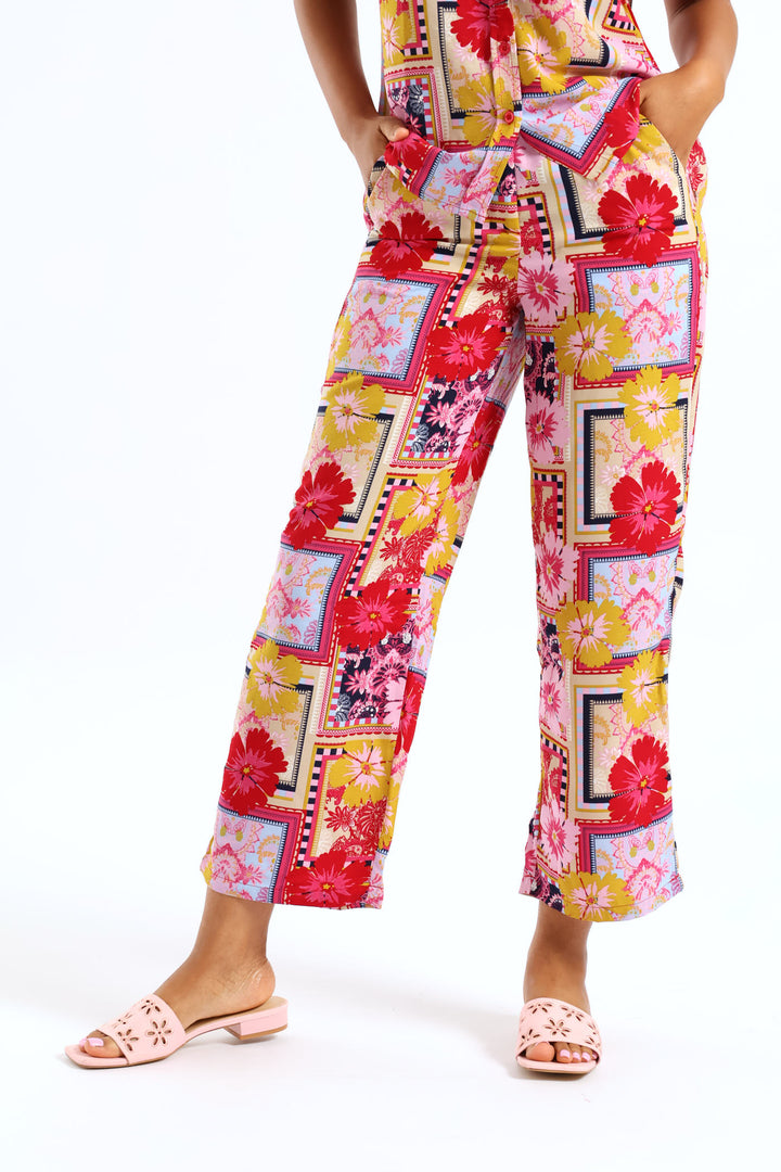 Zip Front Print Straight Leg Pants - Multi