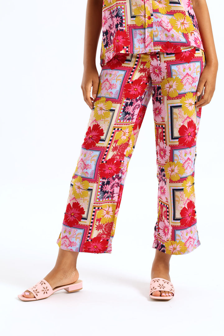 Zip Front Print Straight Leg Pants - Multi
