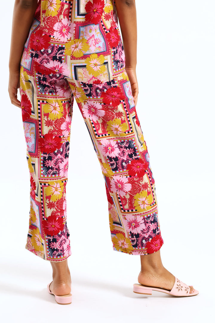 Zip Front Print Straight Leg Pants - Multi