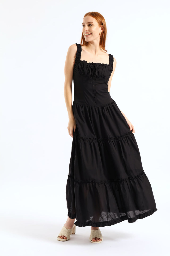 Sleeveless Fit & Flare Maxi Dress - Black
