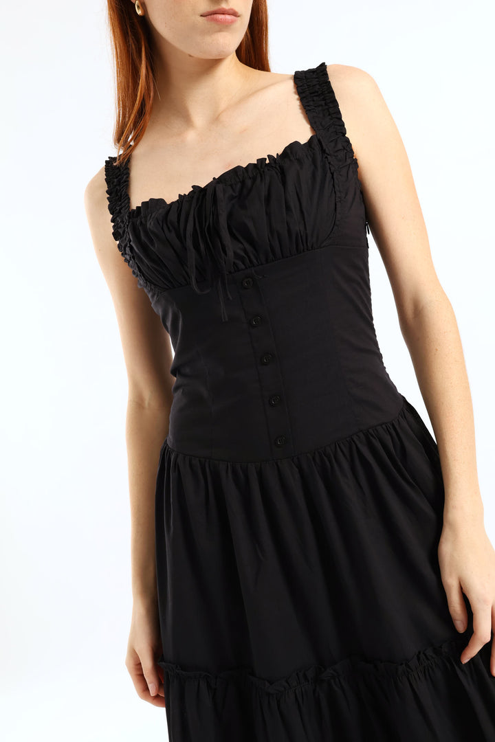 Sleeveless Fit & Flare Maxi Dress - Black