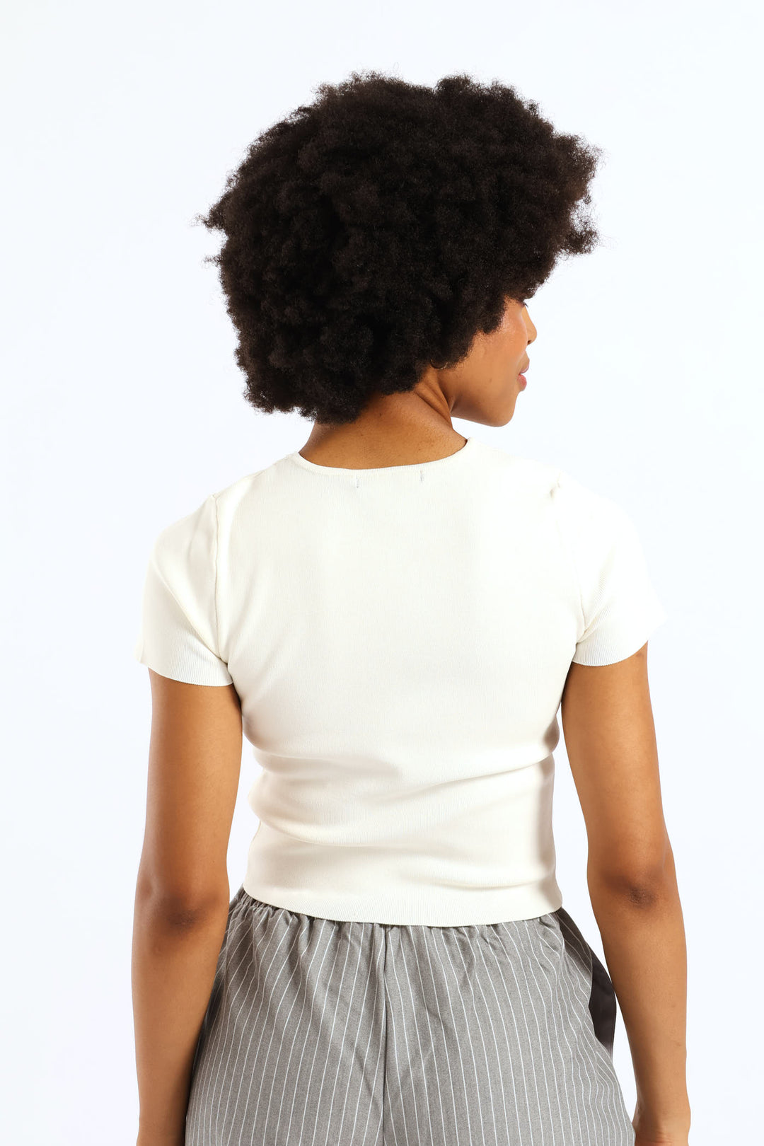 Short Sleeve Cropped Sweater Top - White