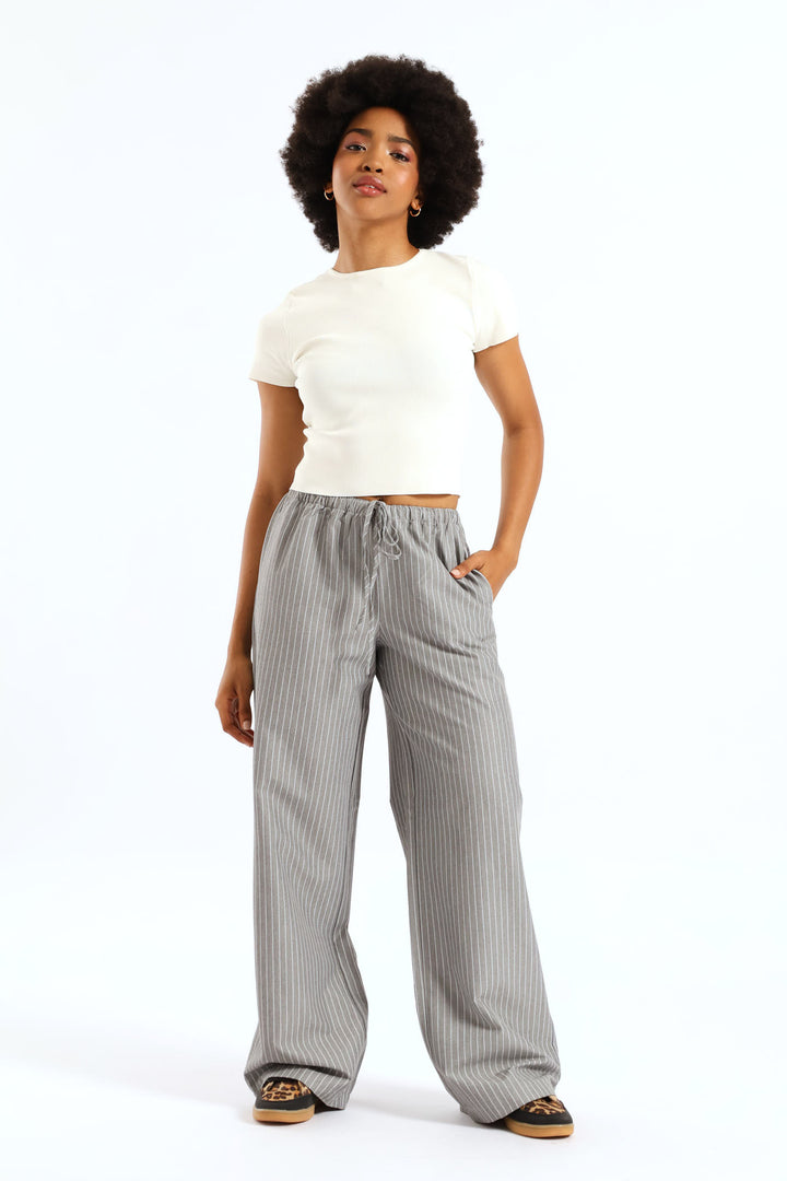 Mid Rise Straight Leg Pant - Grey/White