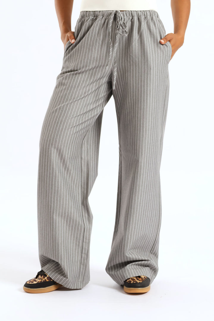 Mid Rise Straight Leg Pant - Grey/White