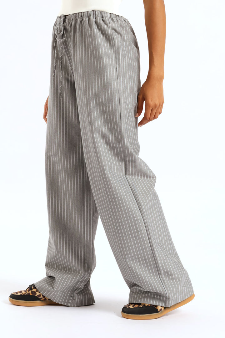 Mid Rise Straight Leg Pant - Grey/White