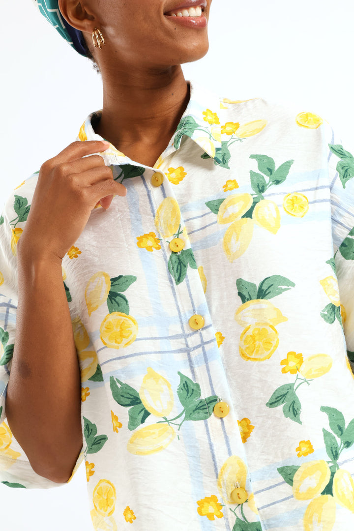 Pocket Boxy Relaxed Shirt - White/Light Blue