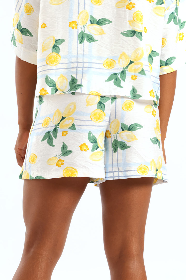 Belted Elasticated Mid Thigh Shorts - White/Light Blue