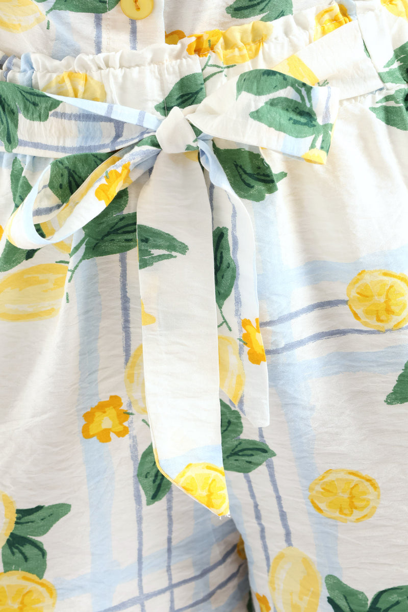 Belted Elasticated Mid Thigh Shorts - White/Light Blue