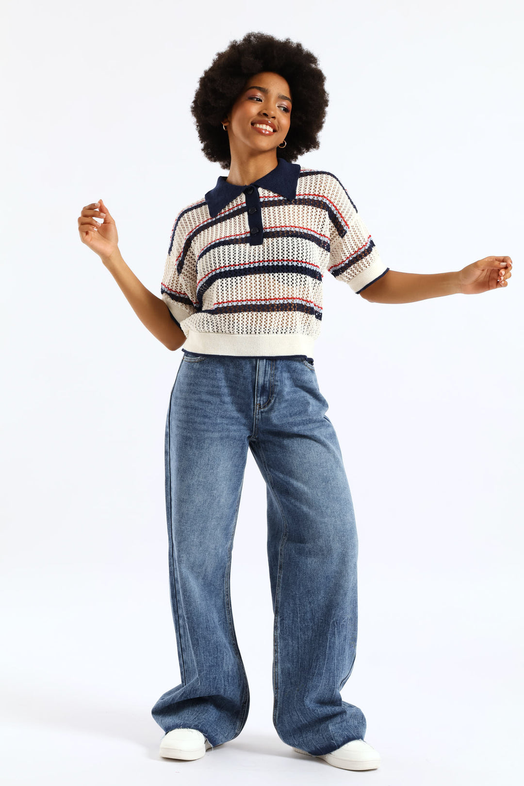 Stripe Knitted Polo Shirt - Cream