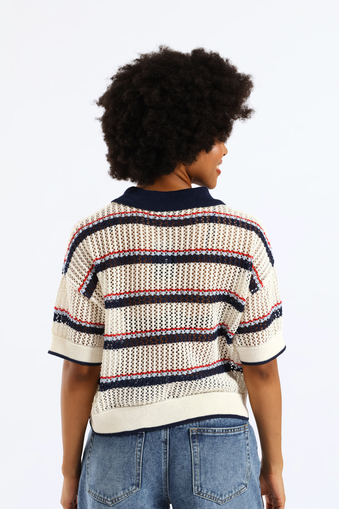 Stripe Knitted Polo Shirt - Cream