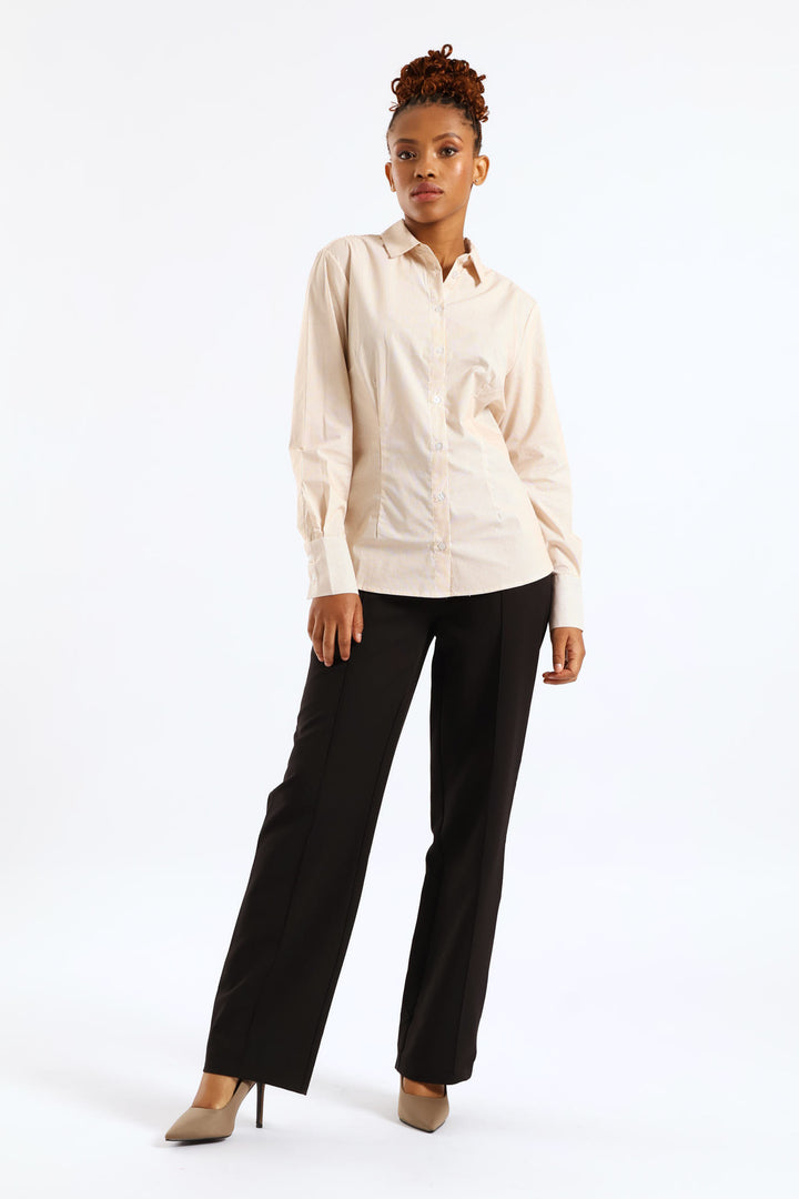 Classic Formal Stripe Shirt - Beige/White