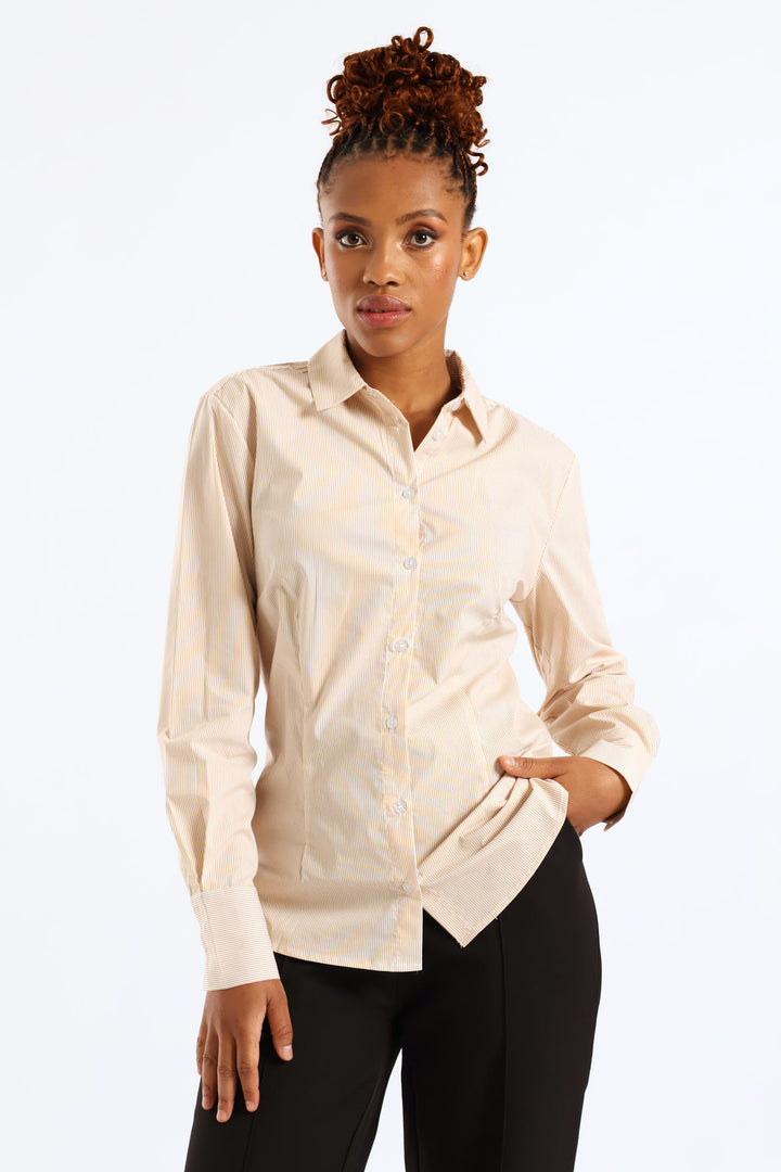 Classic Formal Stripe Shirt - Beige/White