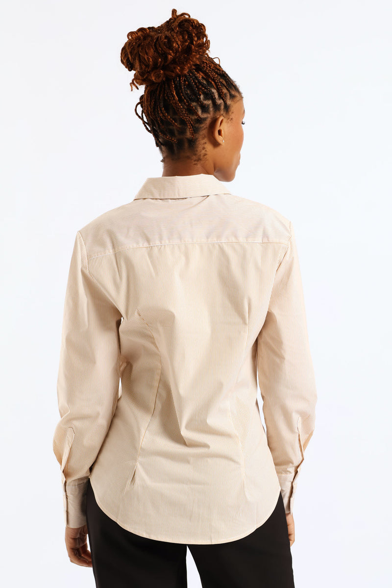 Classic Formal Stripe Shirt - Beige/White