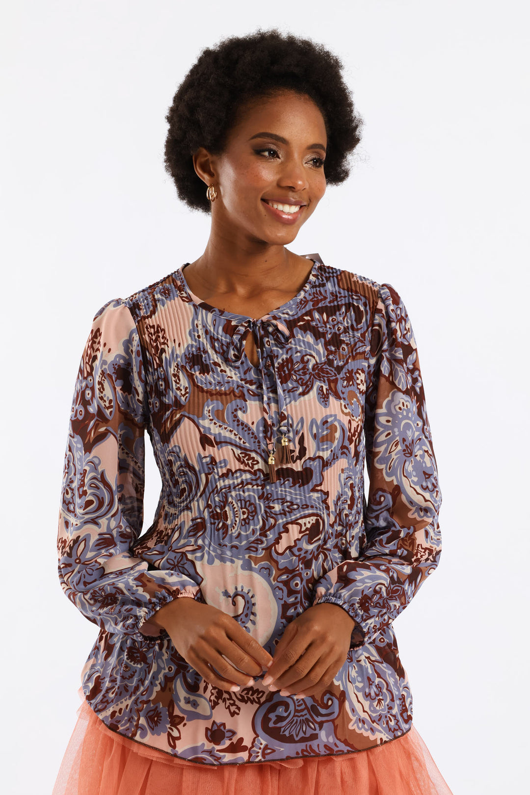 Release Pleat Paisley Blouse - Brown