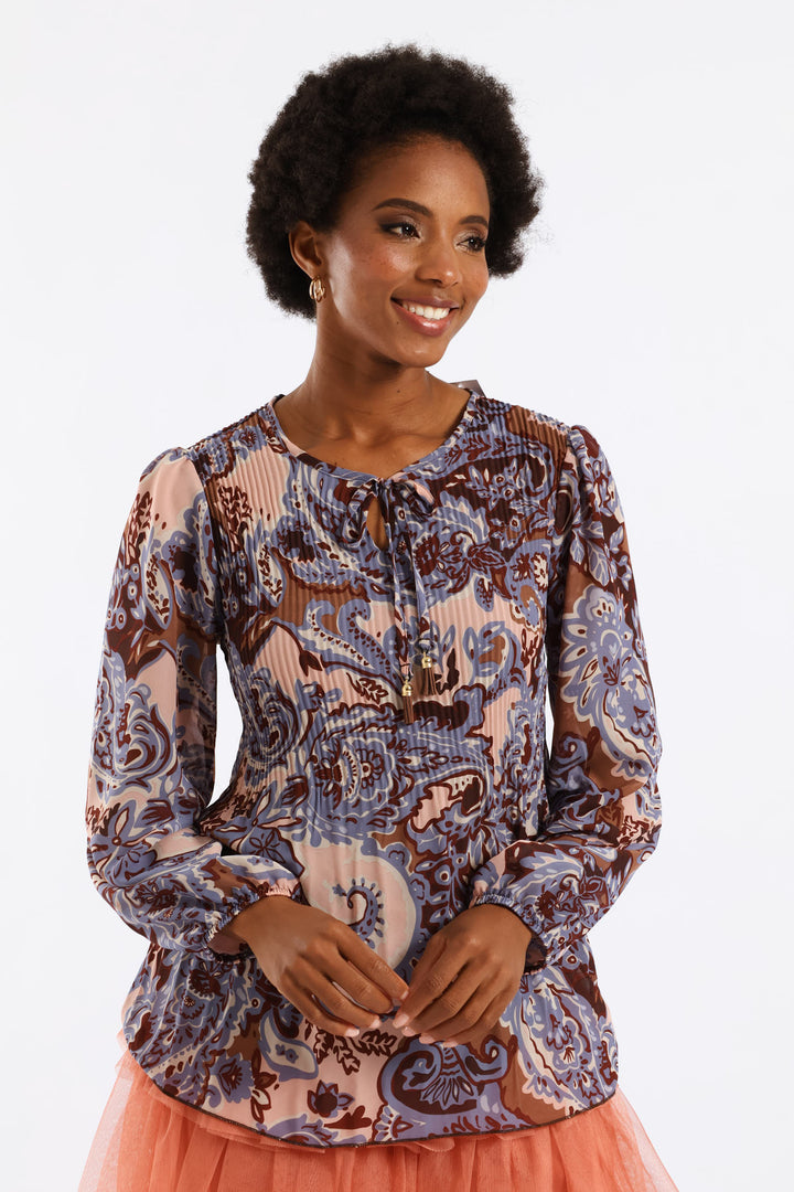 Release Pleat Paisley Blouse - Brown