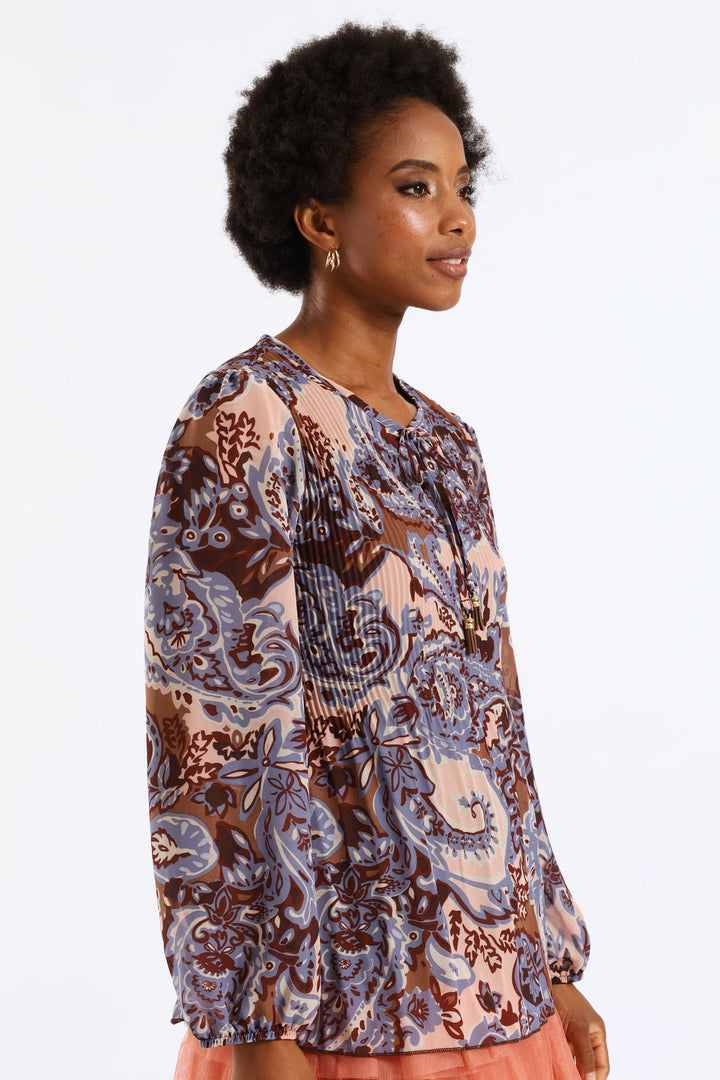 Release Pleat Paisley Blouse - Brown