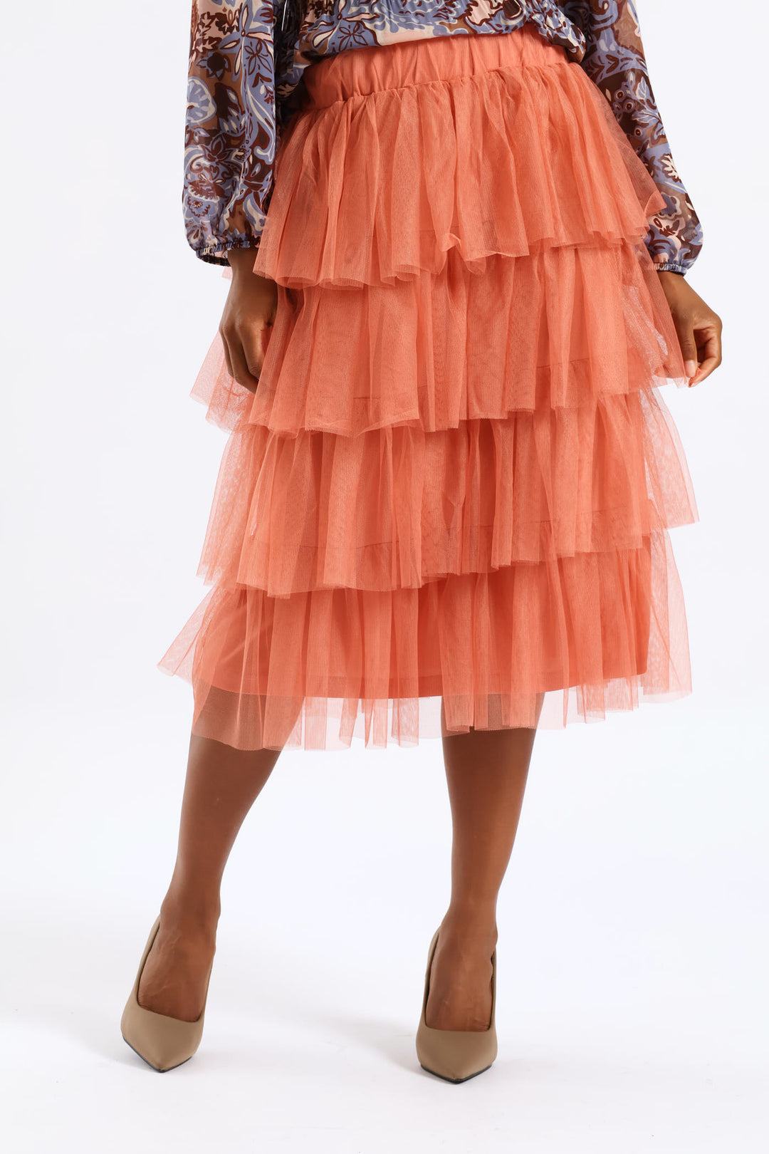Rara Tiered Midi Skirt - Blush