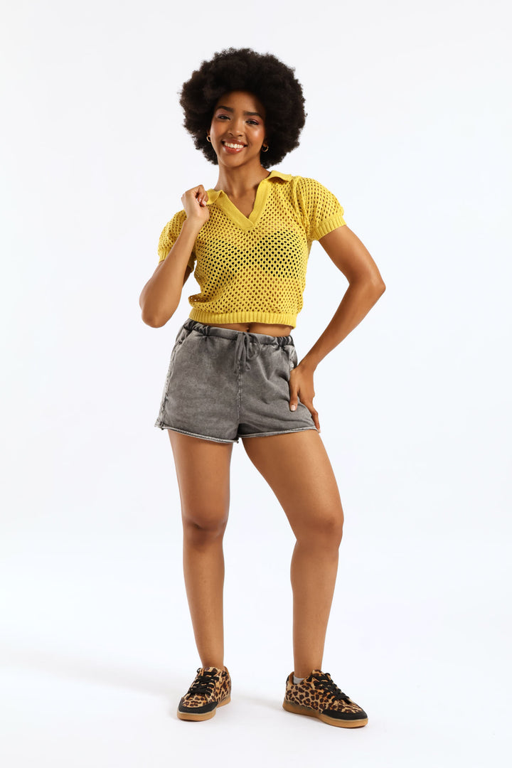 Knitted Polo Tee - Yellow
