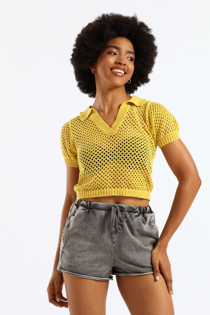 Knitted Polo Tee - Yellow