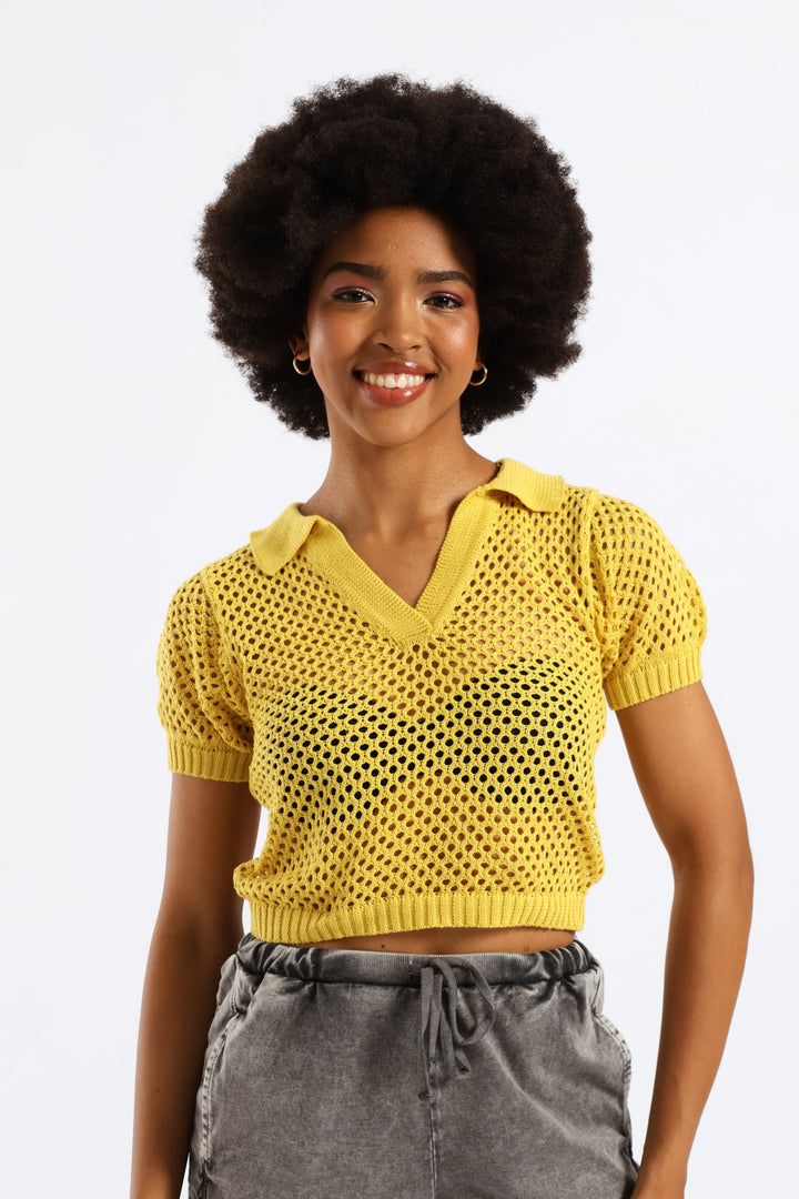 Knitted Polo Tee - Yellow
