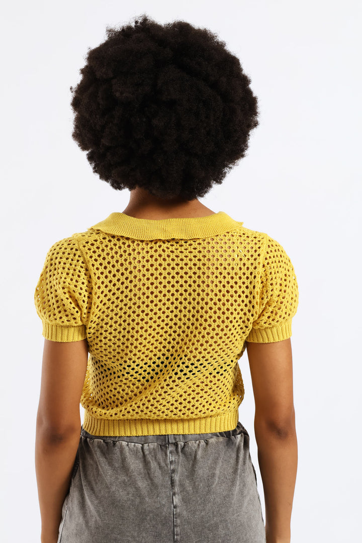 Knitted Polo Tee - Yellow