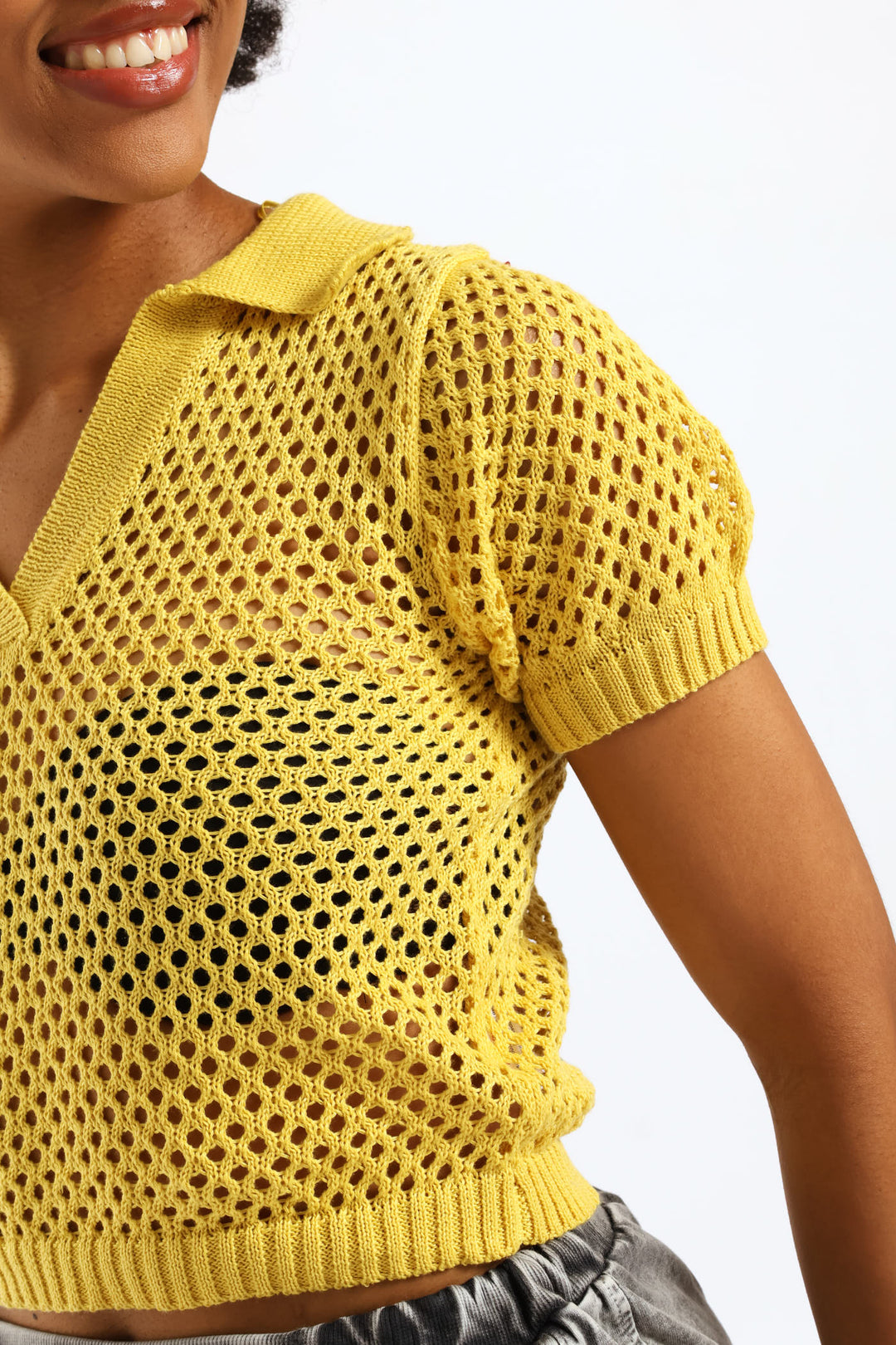 Knitted Polo Tee - Yellow