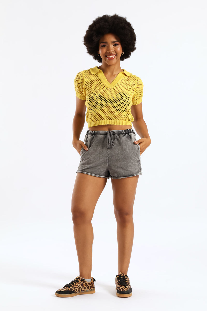 Washed Cheeky Short - Charcoal