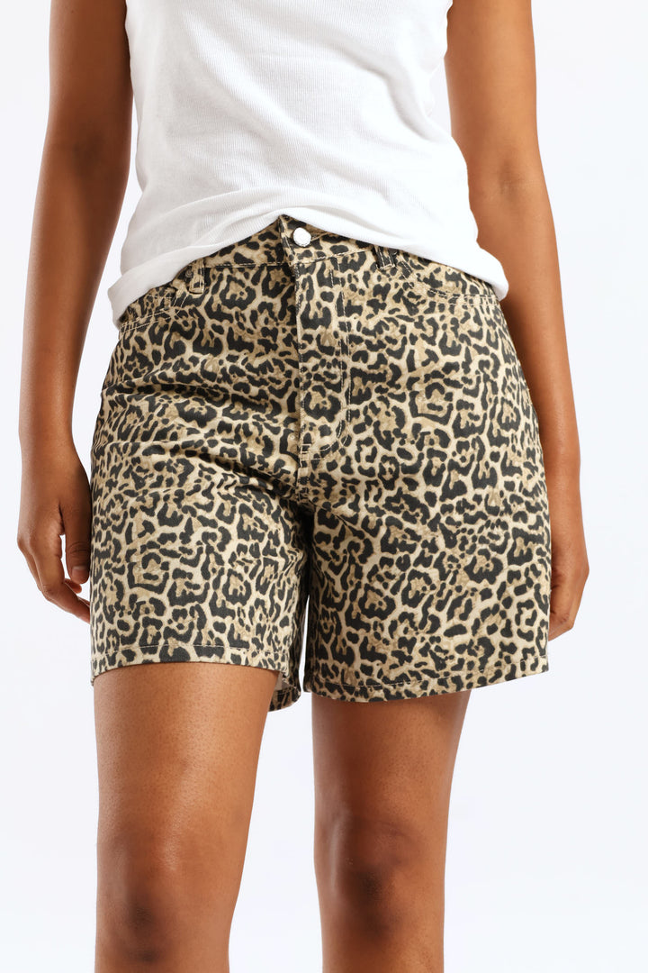 Leopard Straight Leg Mid Thigh Short - Animal Print