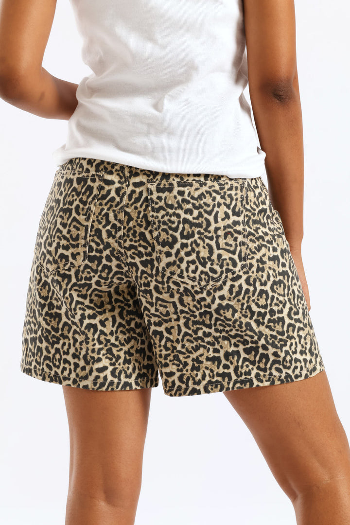Leopard Straight Leg Mid Thigh Short - Animal Print