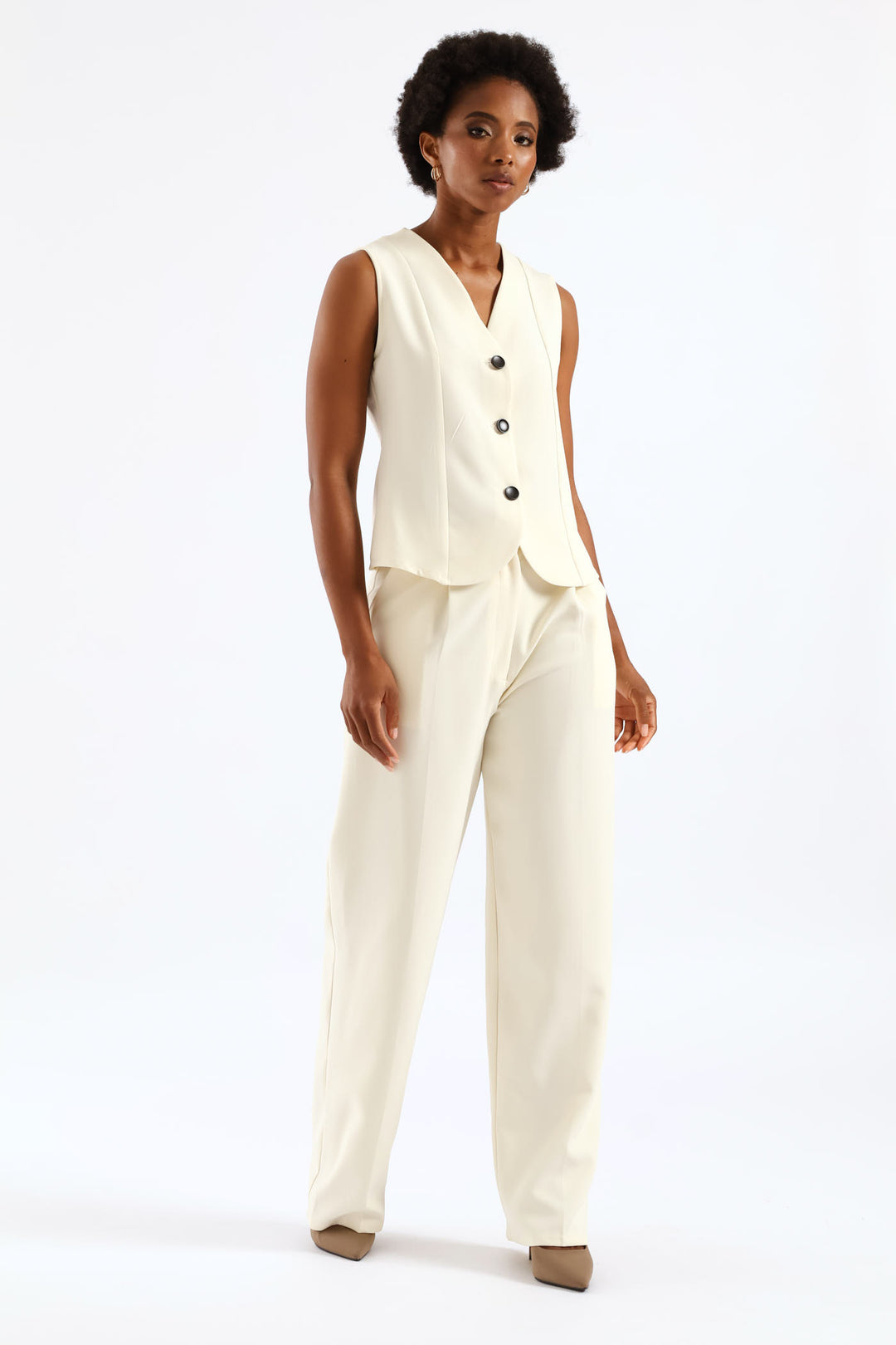 Contrast Button Waistcoat - Cream