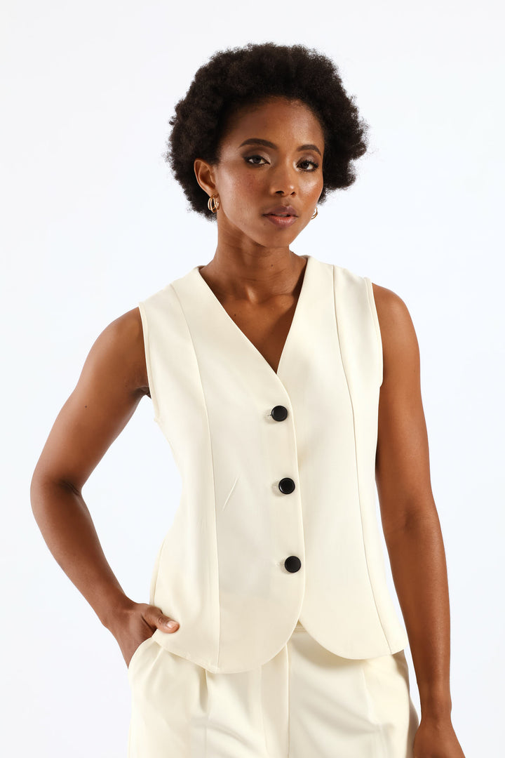 Contrast Button Waistcoat - Cream