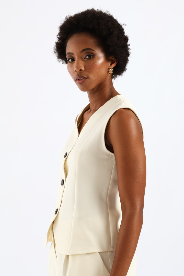 Contrast Button Waistcoat - Cream