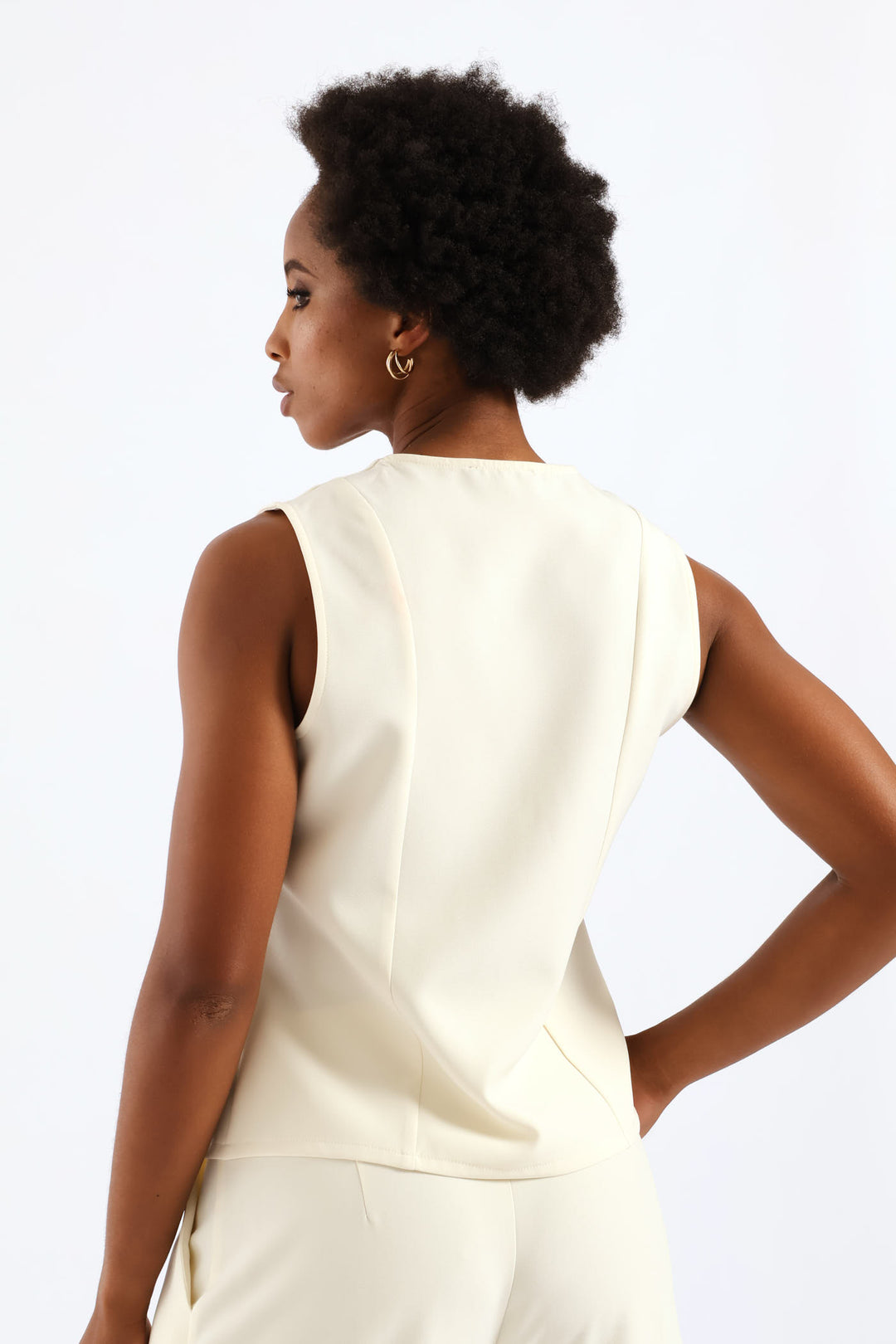 Contrast Button Waistcoat - Cream