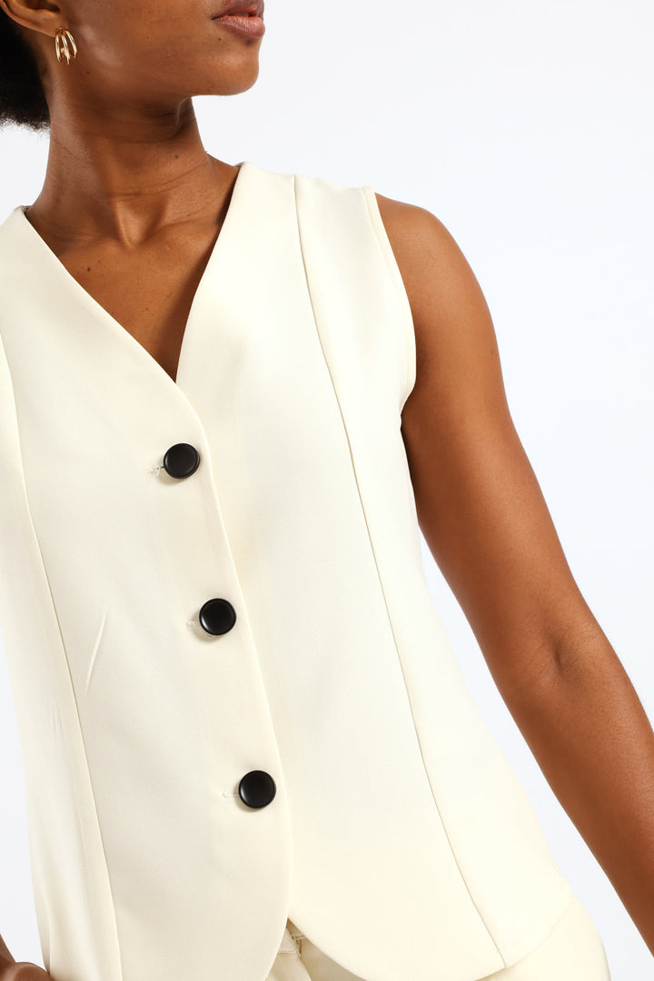 Contrast Button Waistcoat - Cream