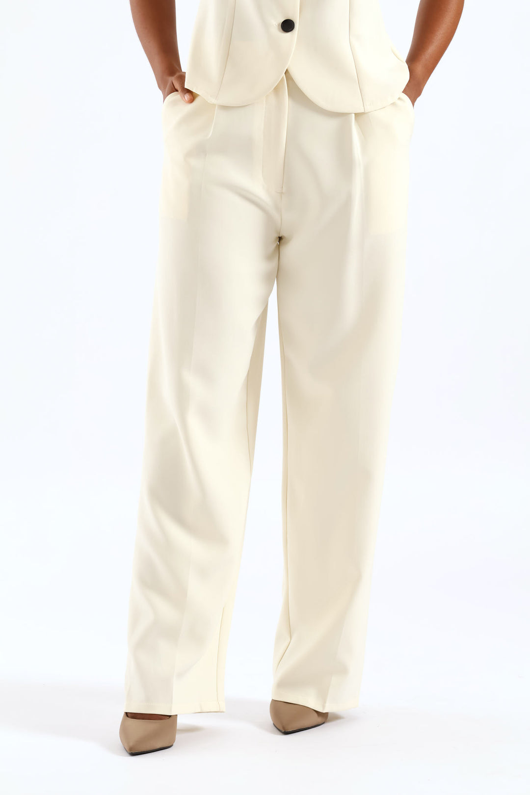 Concealed Button Straight Leg Pant - Cream