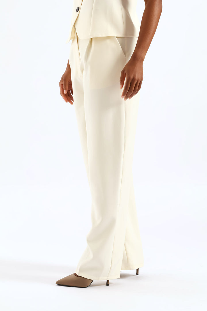 Concealed Button Straight Leg Pant - Cream
