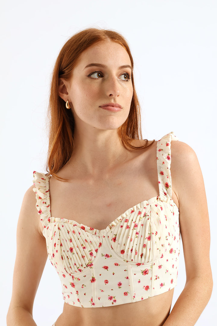 Floral Bust Detail Top & Skort Set - Ivory