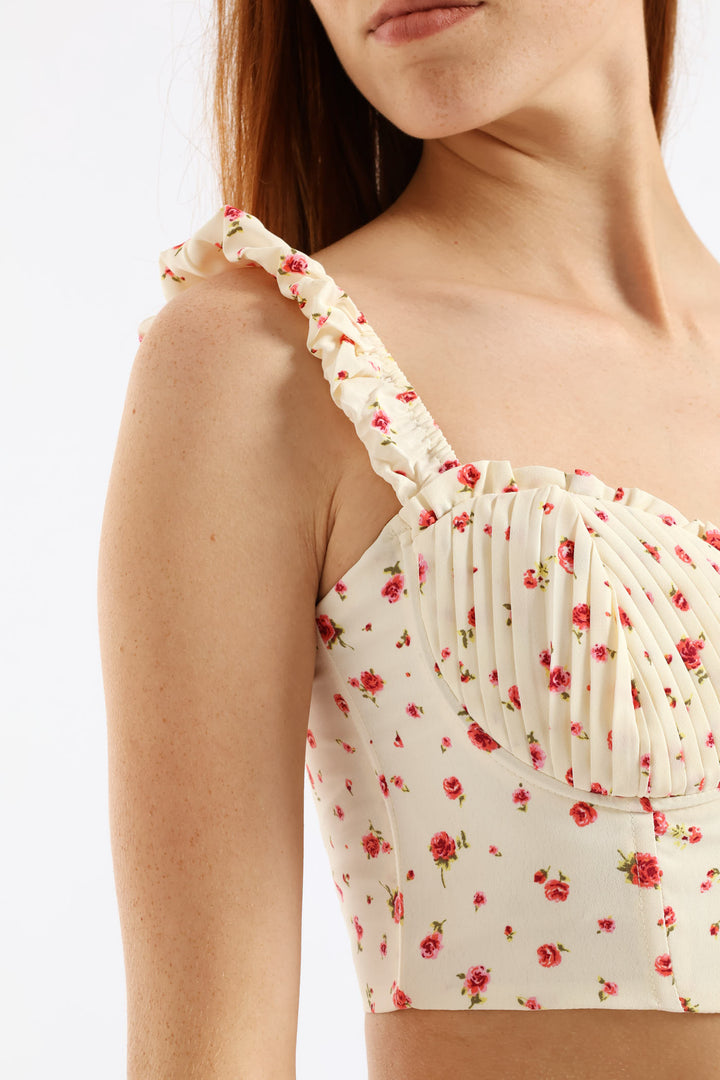 Floral Bust Detail Top & Skort Set - Ivory