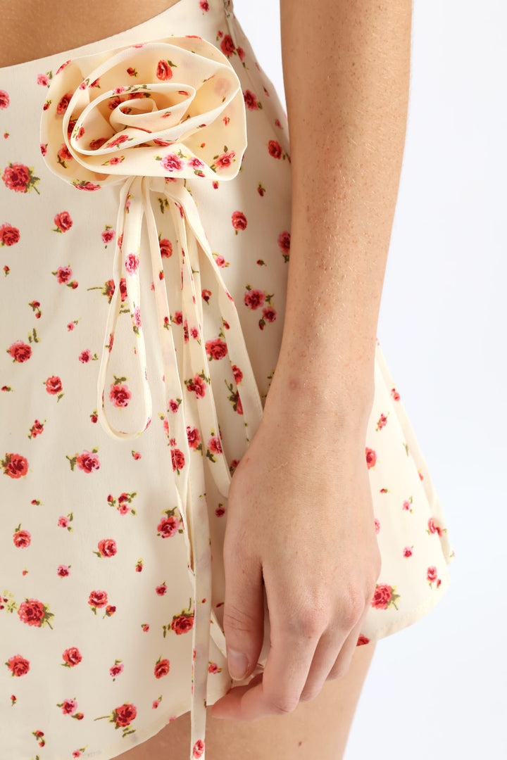 Floral Bust Detail Top & Skort Set - Ivory