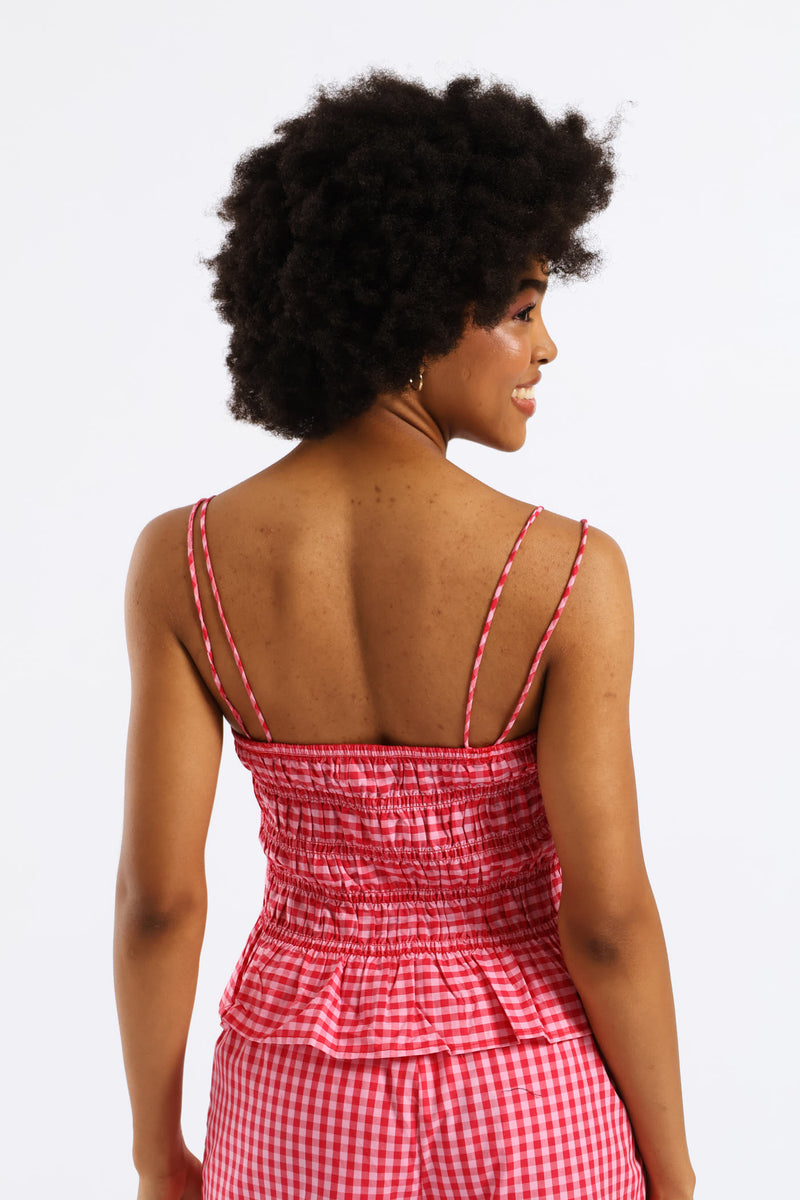 Strappy Gingham Smock Top - Pink