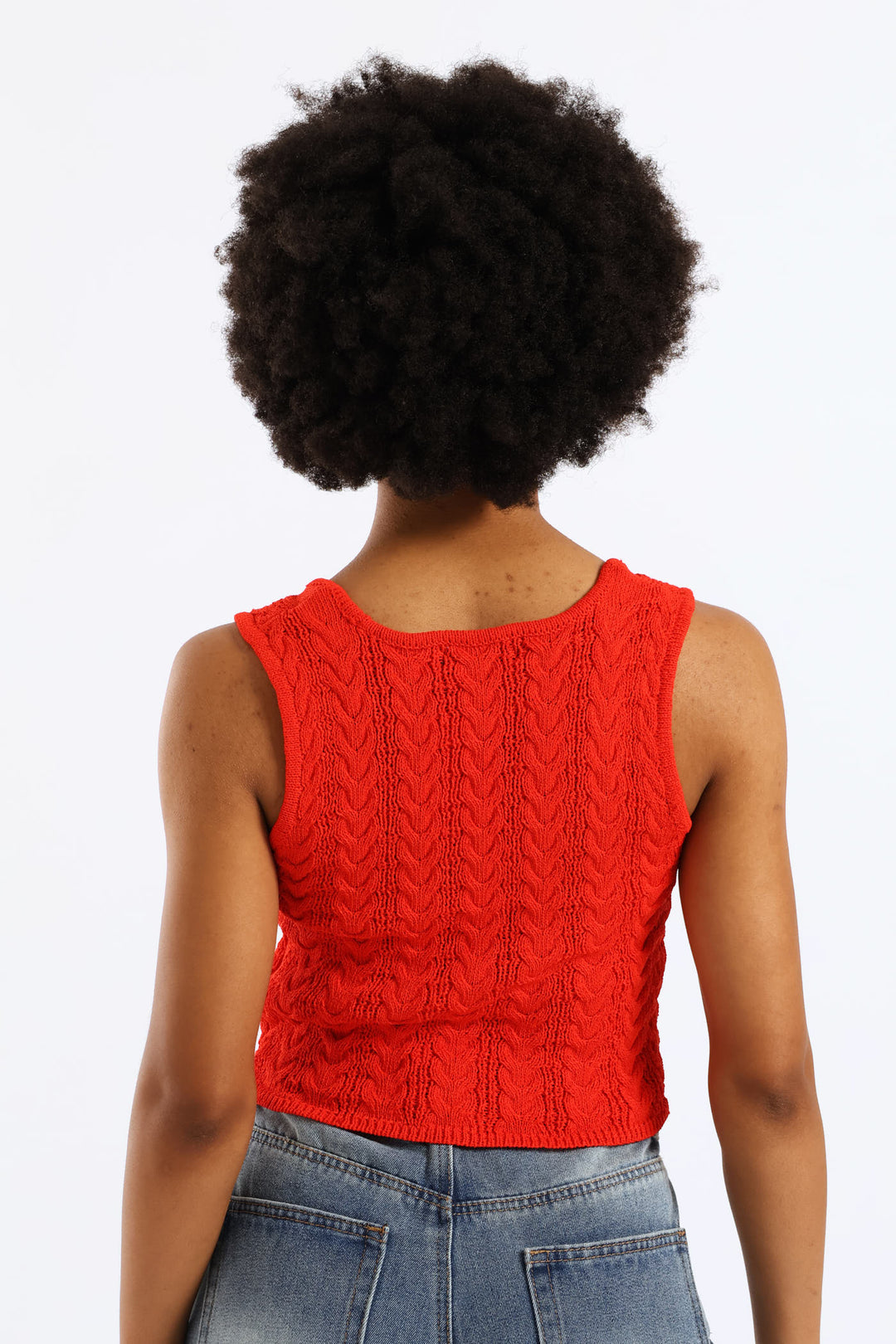 Tie Front Cable Knit Vest - Orange