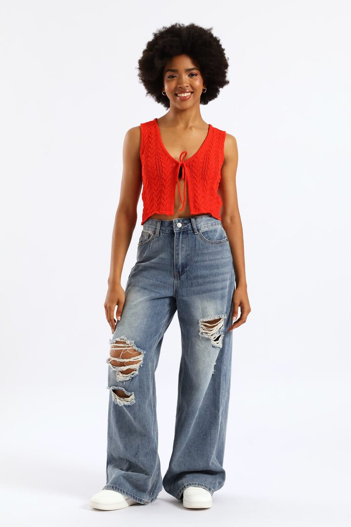 Ripped Baggy Jean - Mid Blue