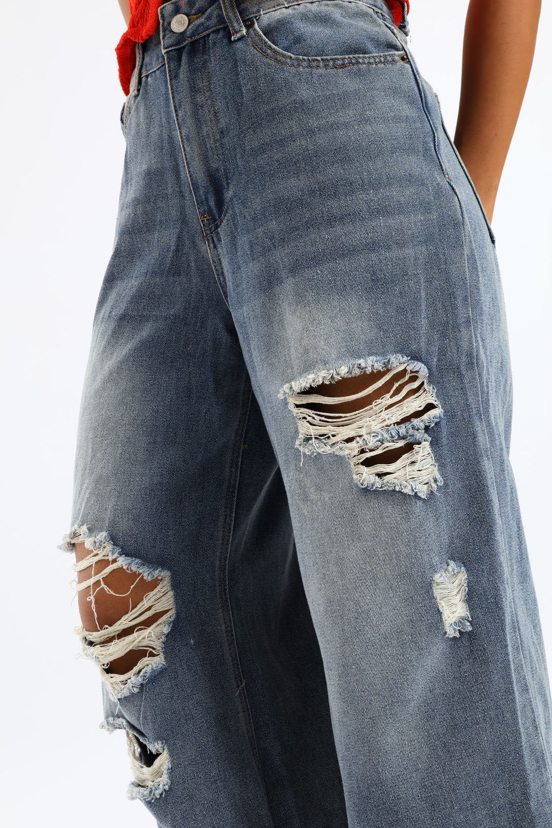 Ripped Baggy Jean - Mid Blue